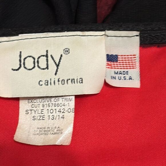 Vintage Jody California knee length red black sheer dress size 13/14 - Picture 9 of 12